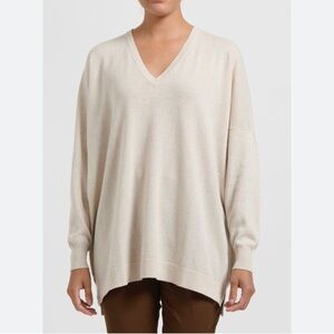 Hania New York Anya Cole Tan V Neck 100% Cashmere Sweater Scotland L OS